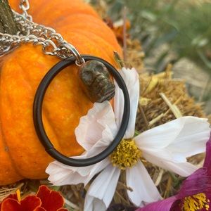 bloodstone skull crystal and o ring choker